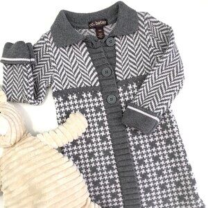cc bates Knitted Girl's Dress, Grey and White Houndstooth 18M